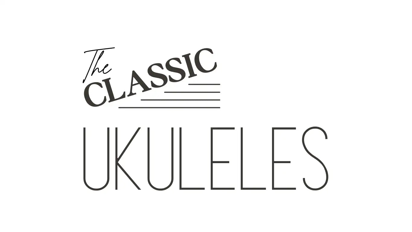The classic ukuleles logo, featuring elegant black script and bold sans-serif lettering on a clean white background.