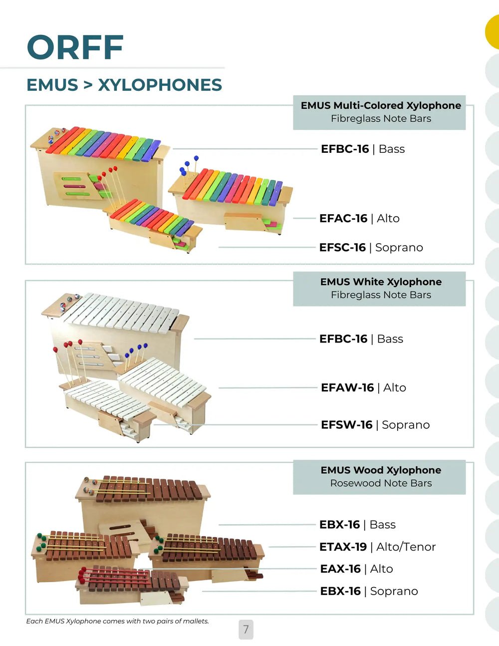 The emus multi-colored xylophone features vibrant, rainbow-colored fiberglass note bars arranged in a wooden frame with matching mallets.