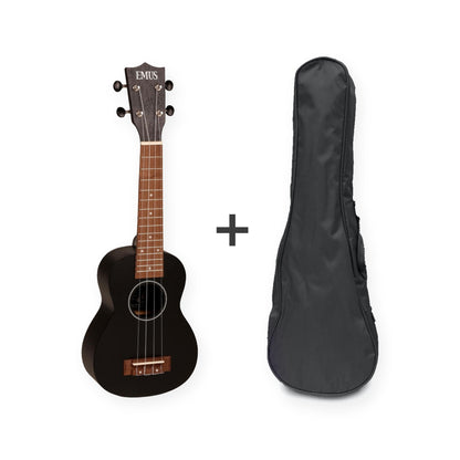 EMUS soprano ukulele, black gloss, with a black EMUS bag