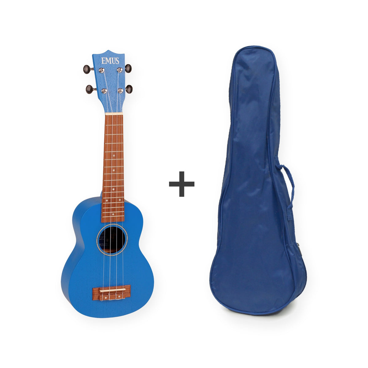 EMUS soprano ukulele, blue gloss, with a blue EMUS bag