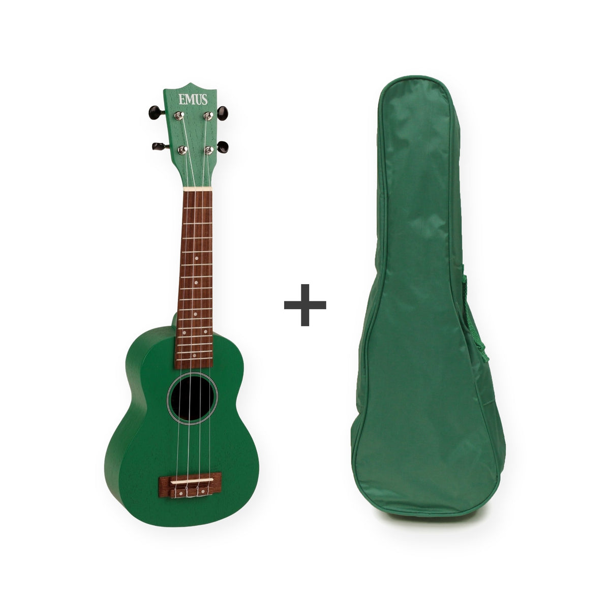 EMUS soprano ukulele, green gloss, with a green EMUS bag