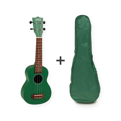 EMUS soprano ukulele, green gloss, with a green EMUS bag