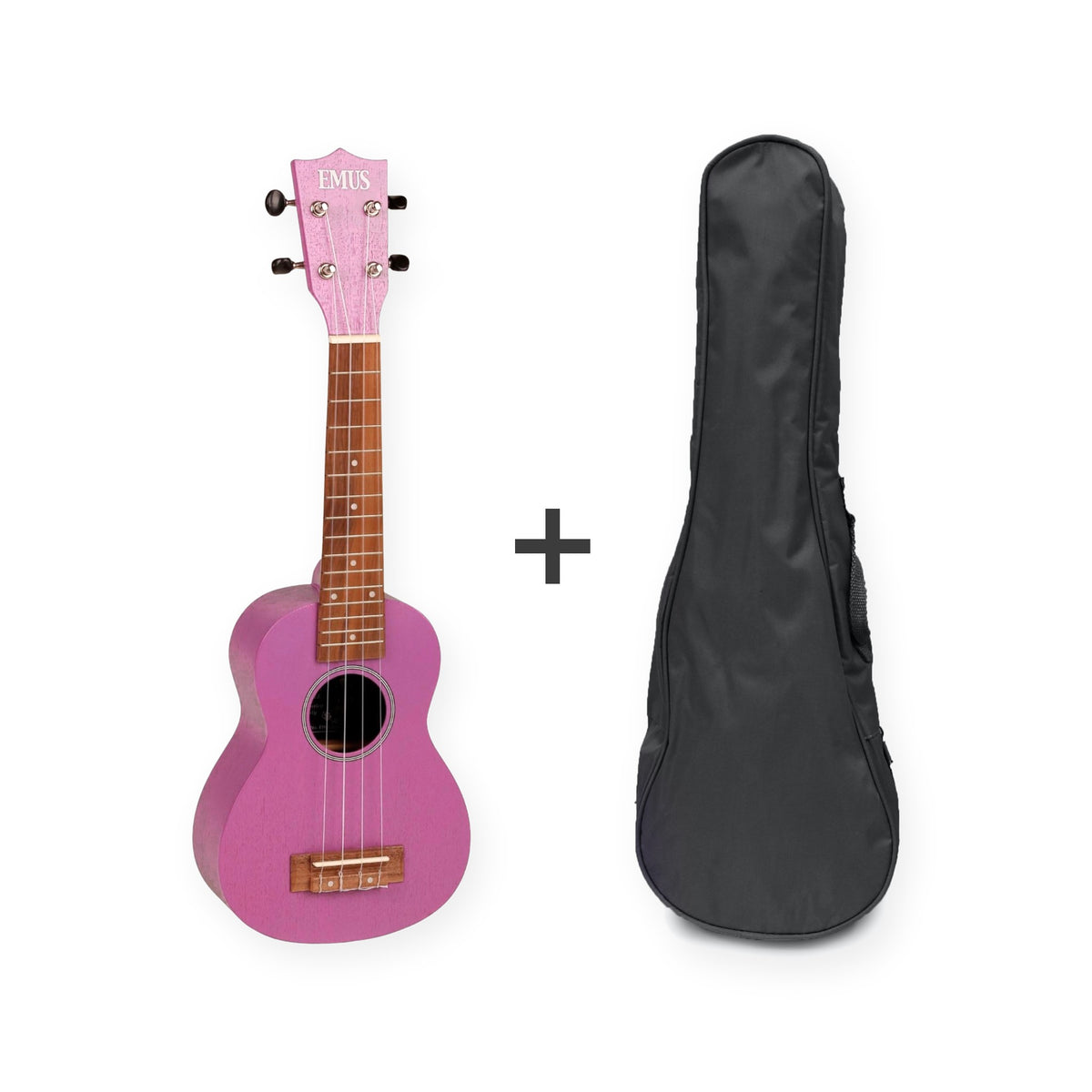 EMUS soprano ukulele, lilac gloss, with a black EMUS bag