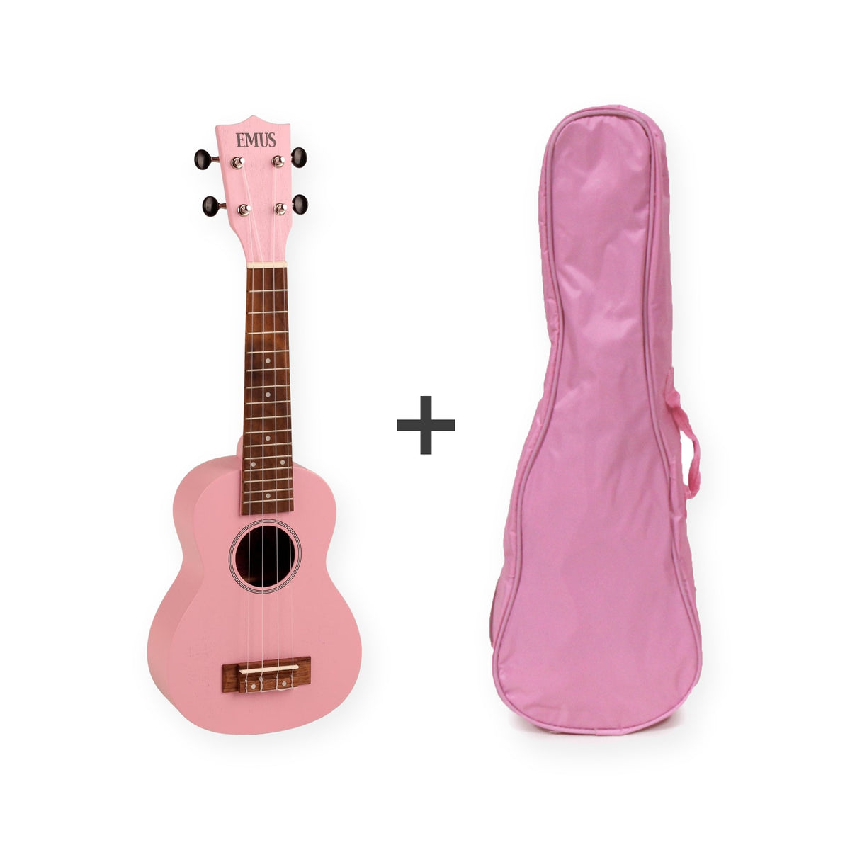 EMUS soprano ukulele, pink gloss, with a pink EMUS bag