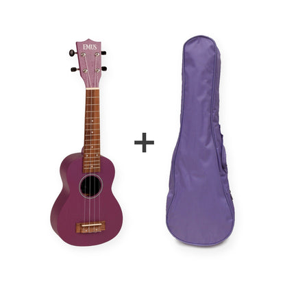 EMUS soprano ukulele, purple gloss, with a purple EMUS bag