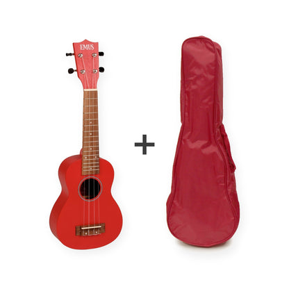 EMUS soprano ukulele, red gloss, with a red EMUS bag