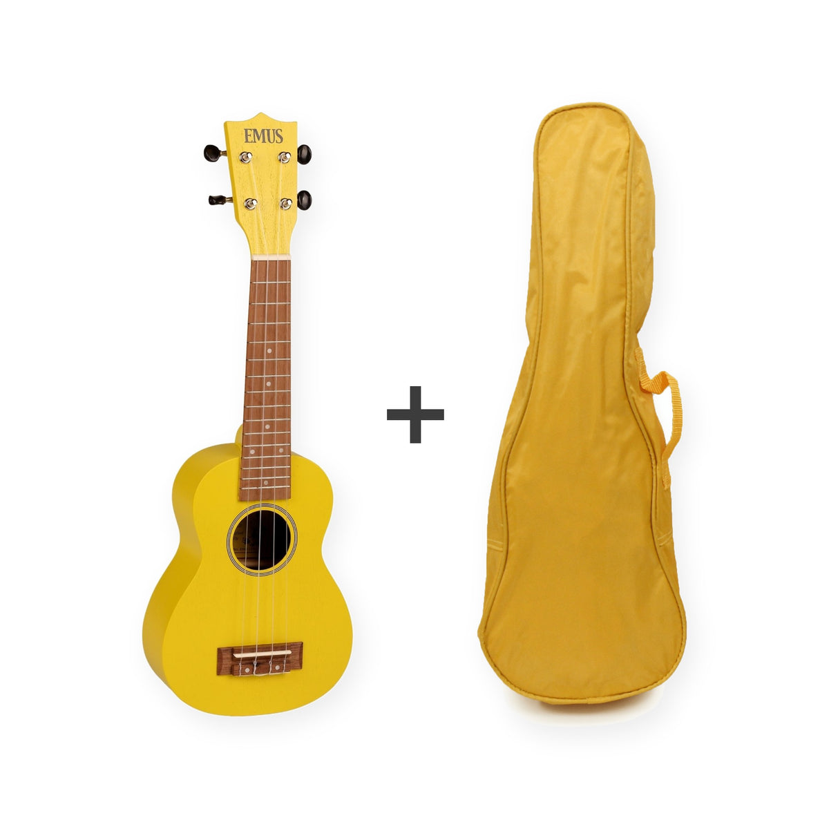 EMUS soprano ukulele, yellow gloss, with a yellow EMUS bag