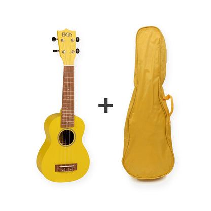 EMUS soprano ukulele, yellow gloss, with a yellow EMUS bag